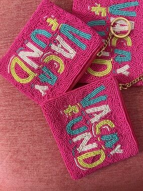 NWT (from my boutique)Hot Pink Beaded Key & Card Pouch with Chain Keyring